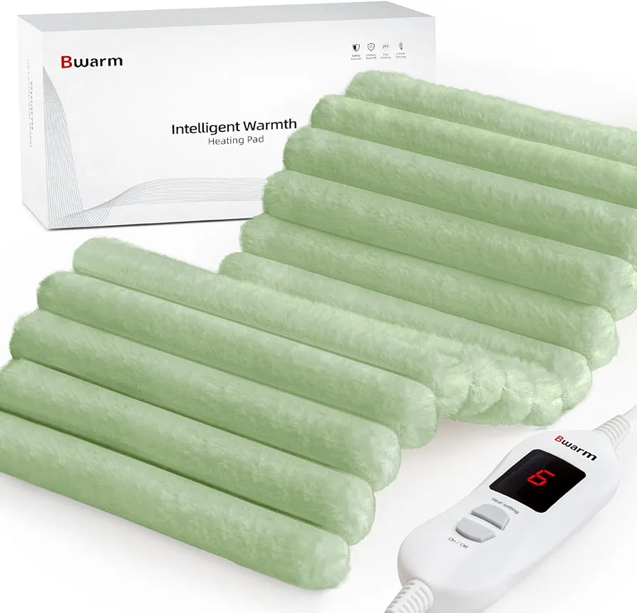 Bwarm Electric Heating Pads for Cramps Shoulder Knee Heated Pad for Back Neck Hot Pad for Arms and Legs Fast Heating with 6 Heating Levels 2 Hours Auto-Off Christmas Gifts for Women (Green, 12''×24'')