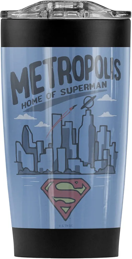 LOGOVISION Superman OFFICIAL The City Of Sl Stainless Steel Tumbler with Straw and Flip Lid 20 oz Travel Mug/Cup, Vacuum Insulated & Double Wall with Leakproof Dual Lid