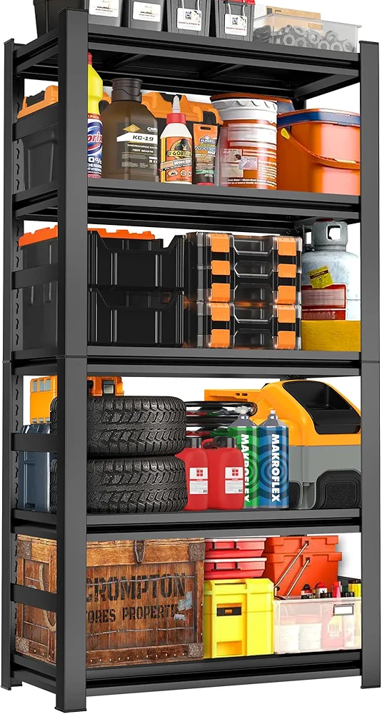 32" W x 16" D x 63" H Garage Shelving - 5 Tier Adjustable Storage Shelves, Heavy Duty Metal Storage Utility Rack Shelf Unit for Warehouse Pantry Closet Kitchen, Black