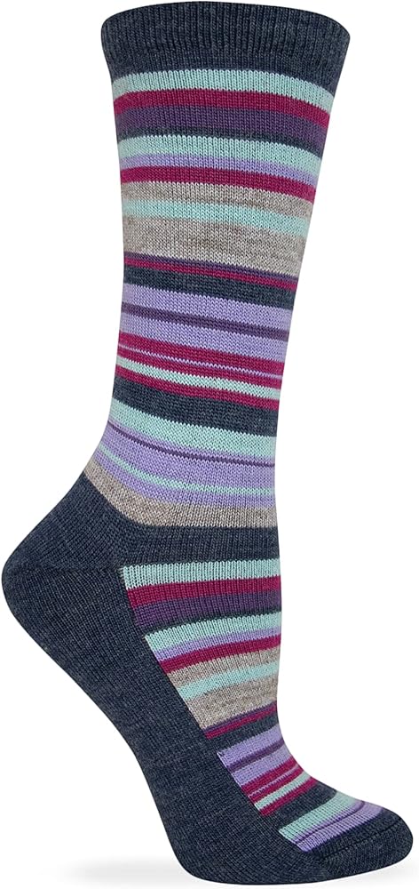 Wise Blend Ladies Merino Wool Blend Stripe Crew Socks 1 Pair Pack