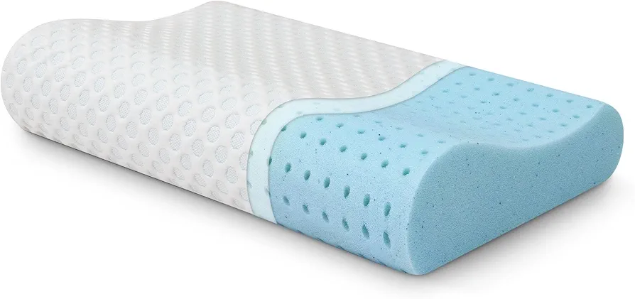 Contour Memory Foam Pillow for Neck Pain Relief - Cervical Support Pillow for Side, Back & Stomach Sleepers - Firm, Contoured Design with Tencel Cover - Ventilated & Breathable - CertiPUR-US Certified