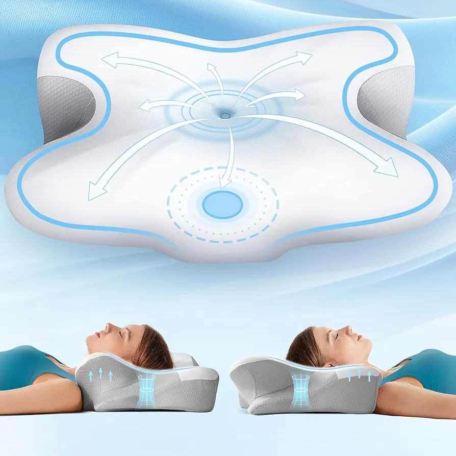Cervical Neck Pillow for Pain Relief, Ergonomic Neck Support Pillow for Sleeping with Cooling Pillowcase, Contour Memory Foam Pillows, Orthopedic Bed Pillow for Side Back Stomach Sleepers