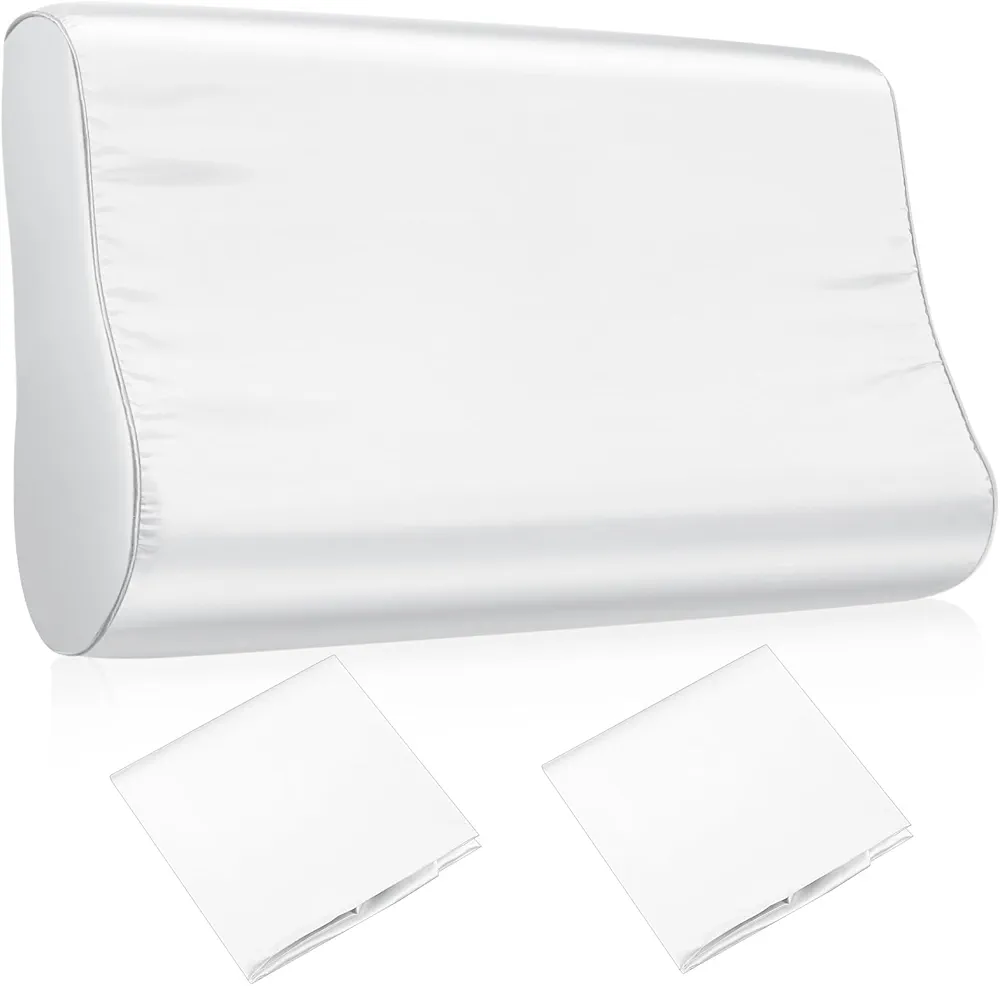 2 Pcs Silk Pillowcase for Memory Foam Pillow Neck Pillow 24 x 14 Inch Satin Pillow Case for Contoured Support Pillow Wave Shape Pillow Case Soft Smooth Pillowcase for Neck Pillow (White)
