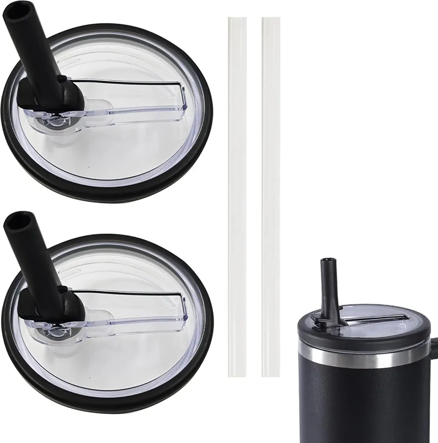 Fvqal 2Pcs 40 Oz Tumbler Flip Straw Lid Replacement Fit for Stanley Quencher Tumbler, Reusable Tumbler Cover for Stanley Cup, Straw Cover Compatible with Stanley 40 Oz Tumbler Accessories (Black)