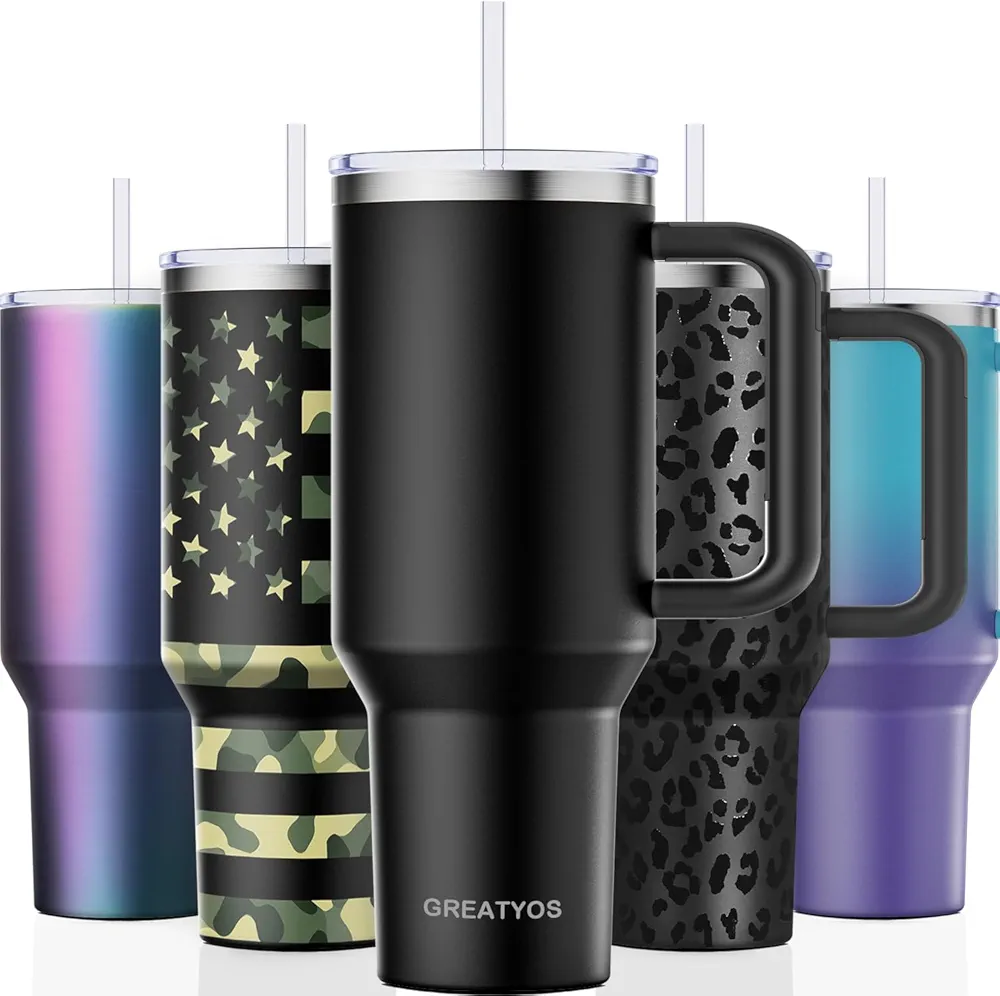 40 oz Tumbler with Handle and Straw Lid Insulated Tumblers Cups with Lids Straws Double Wall Vacuum Leak Proof Stainless Steel 40oz Tumbler Travel Mug Gifts for Men Women Him Her (Black)