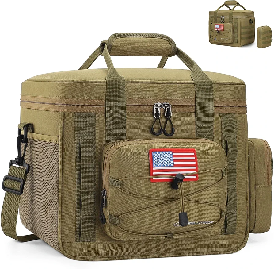 Maelstrom Tactical Lunch Box, Insulated Lunch Bag for Men, Large Durable Leakproof Cooler Bag with Detachable MOLLE Bags, Modern Lunch Tote for Adult Women Work,Picnic,20 Cans/15 L, Khaki