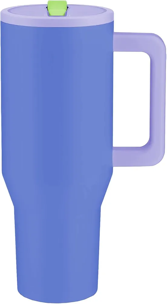 40 Oz Stainless Steel, Insulated Tumbler with Handle, Flip Straw, Rubber non-slip Base, Leak Proof, Car Cup Holder Friendly, Extra Straw and Straw Cleaner. (Lime Rickey)