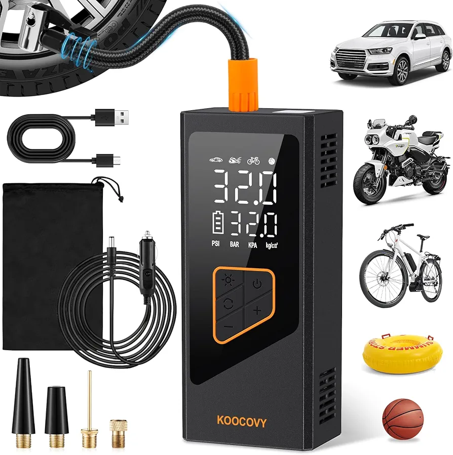 Tire Inflator Portable Air Compressor 7800mAh, 150PSI Electric LCD Display with Tire Gauge Pressure, Auto Tire Inflator for Car, Bike, Motorcycle, Ball, Car Accessories Gifts for Men