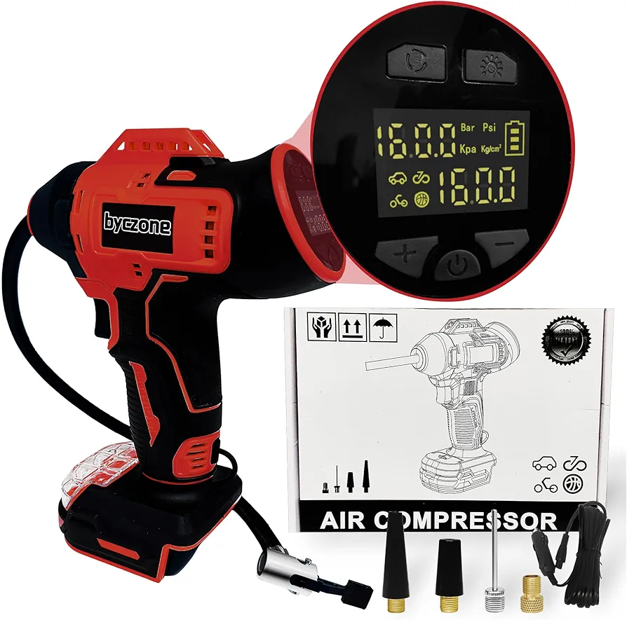 Cordless Tire Inflator Air Compressor Compatible with Milwaukee 18V Battery, 160PSI Portable Handheld Air Pump with Digital Pressure Gauge for Motorcycles Cars Bike Sport Ball Auto (NO Battery)