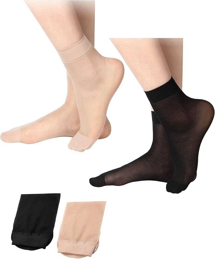 SATINIOR 20 Pair Women's Ankle High Sheer Socks Nylon Socks Soft Stocking Socks for Lady Black Nude Sheer Stockings, One Size