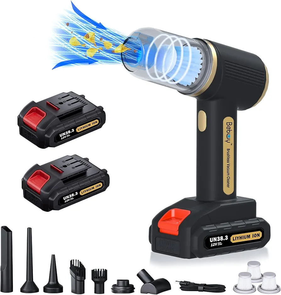 Handheld Car Vacuum Cordless Rechargeable 23000Pa, 4 in 1 Handheld Strong Power Suction/Blow Vacuum Cleaner Portable Small Mini, Multi-Nozzles USB Hand Held for Pet Carpet Furniture Home Kitchen