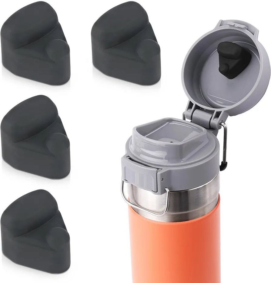 4pcs Replacement Stopper Compatible with Stanley Quick FILP GO 24 oz 36 oz, Water Bottle Top LidSeal Cup Bottle Cap Leak Proof Silicone Stopper Gasket Accessories（Black）