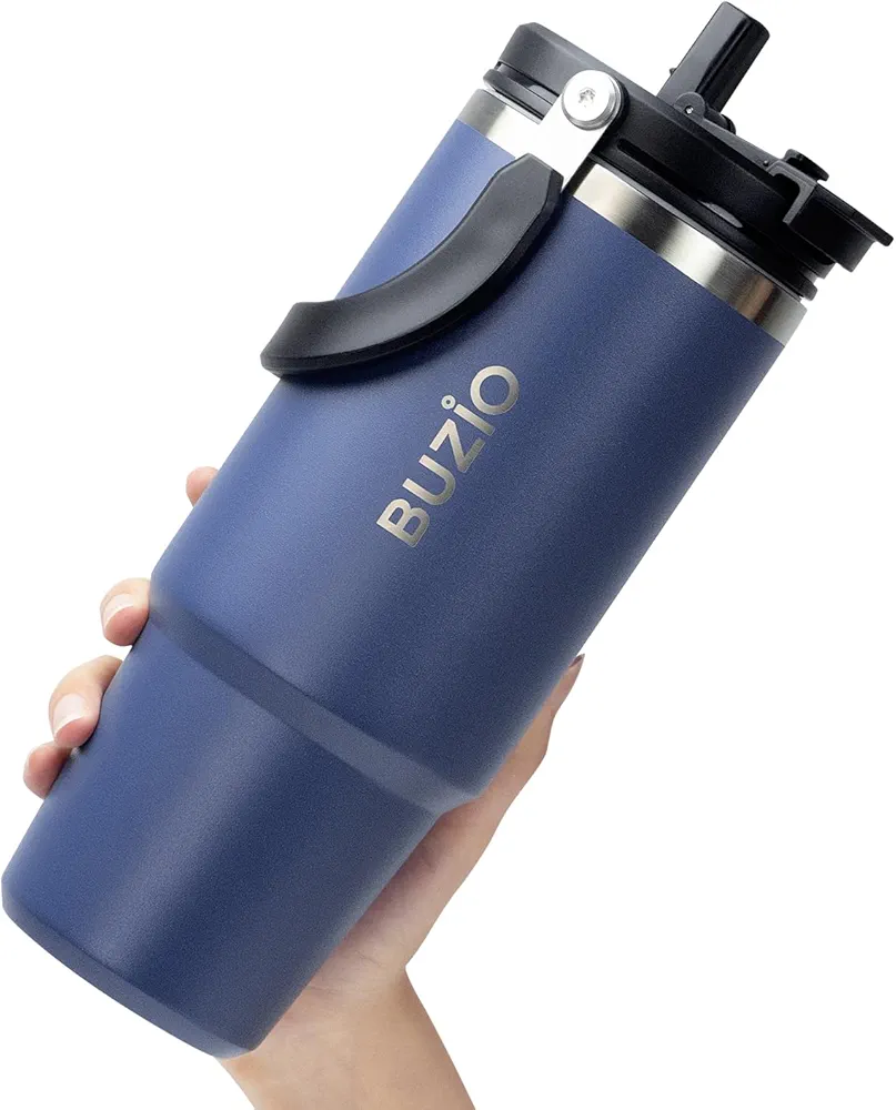 BUZIO 40 oz Tumbler with Handle, Insulated Water Tumbler with 2-in-1 Lid and Straw, Stainless Steel Double Walled Powder Coated Coffee Tumbler Travel Mug, Keeps Cold for 24 Hours or Hot for 12 Hours