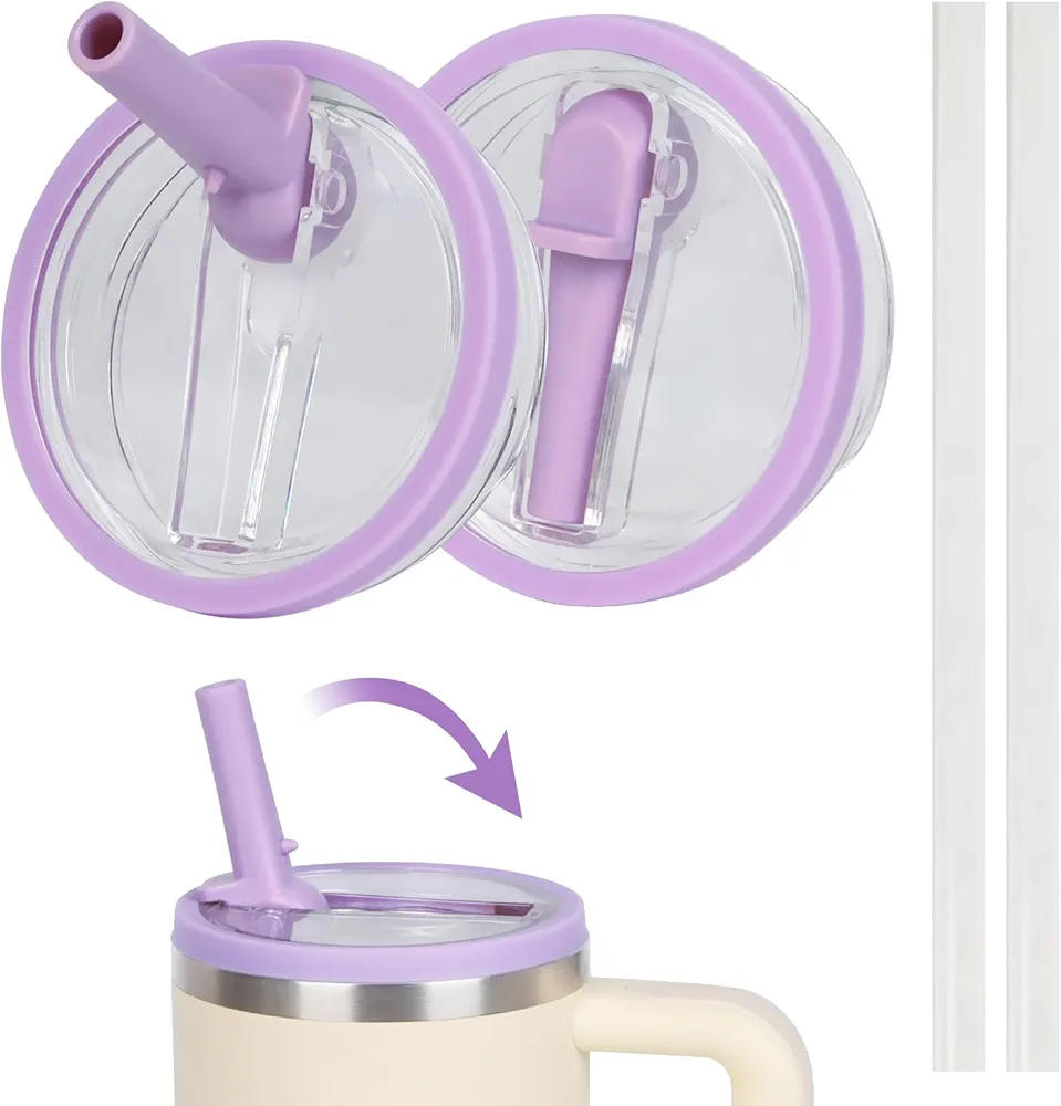 30 oz Replacement Lid for Stanley Quencher Tumbler Flip Straw, 2 PCS Spill Proof Lid Accessories Fit for Stanley with handle, Leak-Proof Splash Resistant Replaceble Cover Cap for Stanley, (Purple*2)