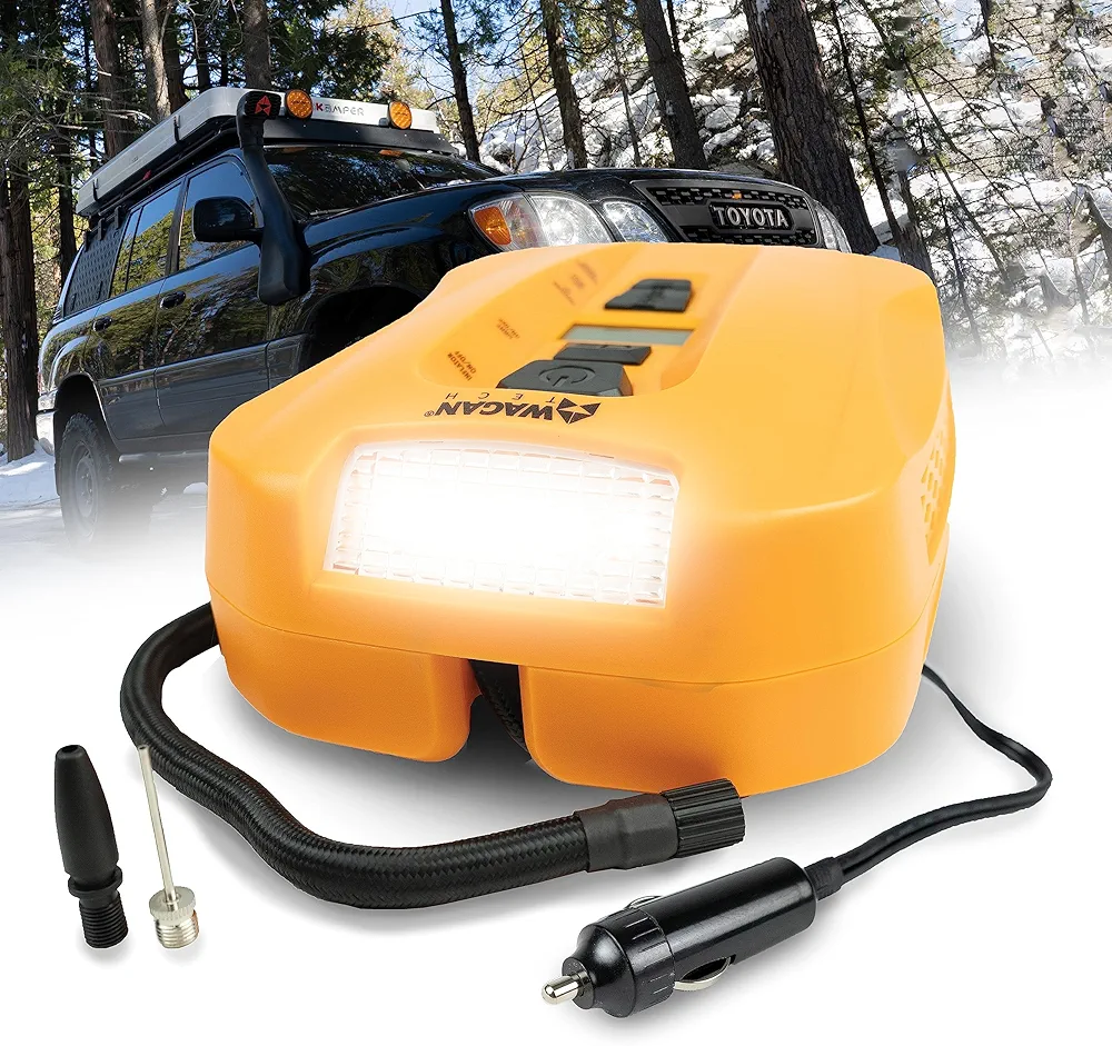 Wagan EL7302 12V DC Digital Set Air Compressor 120 PSI with LED Work Light Portable Tire Inflator Air Pump for Car, Trucks, Motorcycles and Other Inflatables
