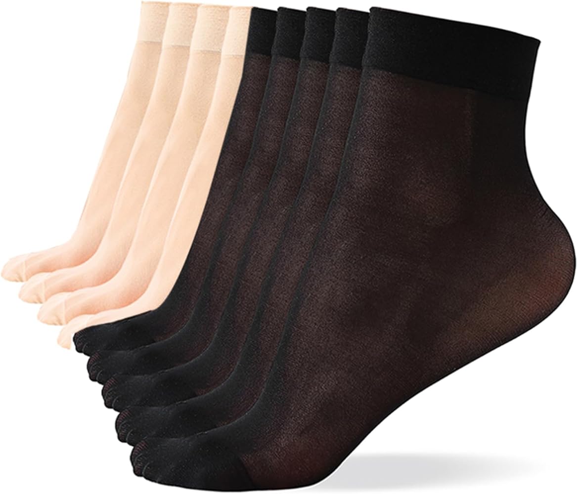 9 Pairs Ankle Sheer Socks for Women,Premium 20Dnner pop socks in Black & Nude One Size
