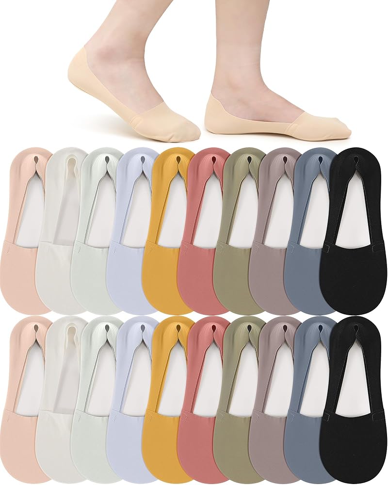 20 Pairs Women No Show Socks Bulk Size 5-9 Low Cut Liner Sock Non Slip Thin Sock Invisible Breathable Socks