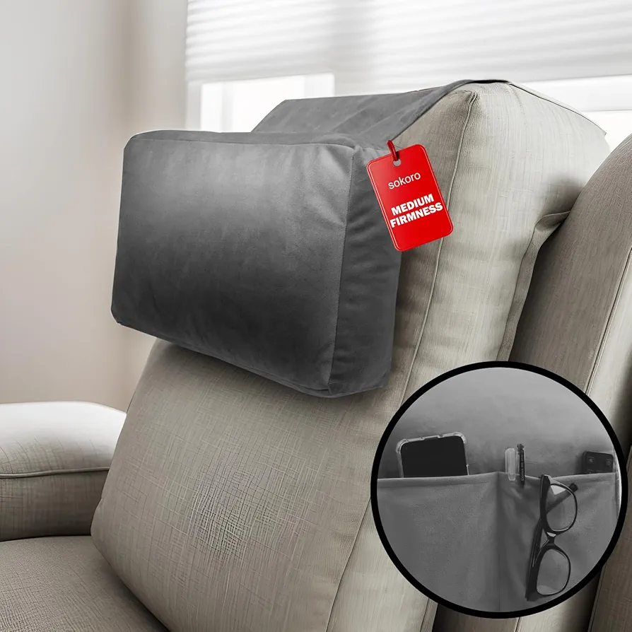 sokoro Recliner Headrest Pillow - Versatile Neck Support Cushion with Velvet Cover for Adults - Ideal Accessory for Chair, Couch, Office, Bed - Lumbar Pain Relief, Travel, Lounging (Gray)