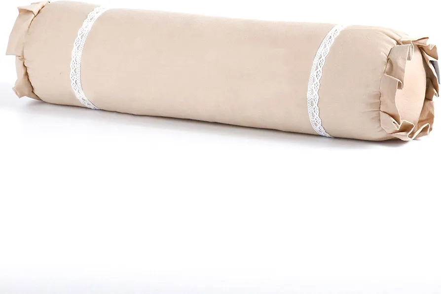 Lumbar Support Cervical Buckwheat Pillow Neck Roll Pillow Buckwheat Hulls Filling Cooling Round Pillows for Spine and Back Support (16x4 inch, Light-Tan)
