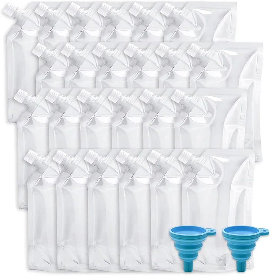 24 Pieces Reusable Cruise Liquor Bags, Concealable Drinking Wine Juice Liquid Sneak Alcohol Bevel Bag Kits for Cruises Travel, Camping, Anywhere (16 oz + 2 Funnel ) (Ddaadi-4)