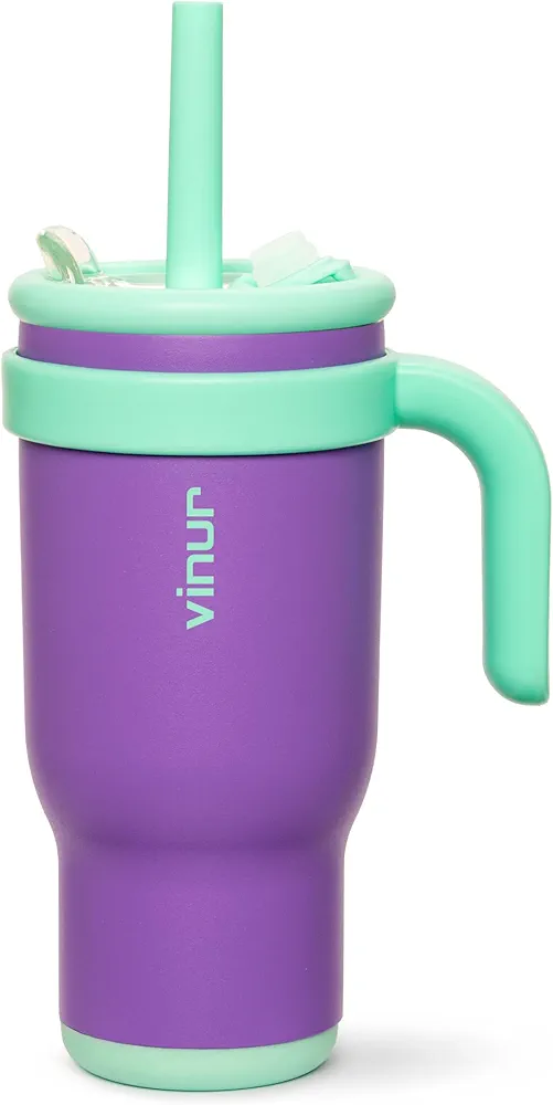 VINUR Kids Insulated Tumbler with Lid and Straw-17 oz Stainless Steel Double Wall Vacuum Tumbler Travel Water Cup with Handle (Purple)