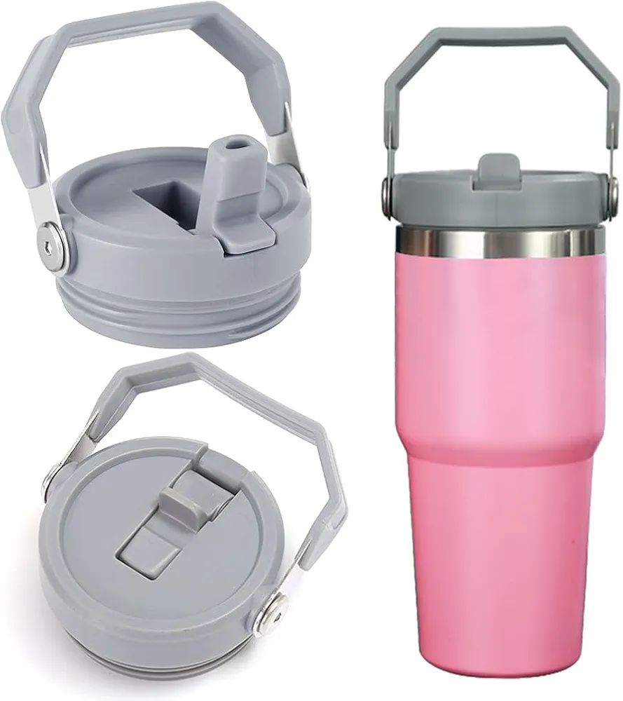 40oz Tumbler Flip Straw Lid Replacement Compatible with Stanley IceFlow 30 40 oz, Spill Proof Splash Reusable Resistant Tumbler Lids, Leak Proof Handle On Top Flip Straw Lid Replacement