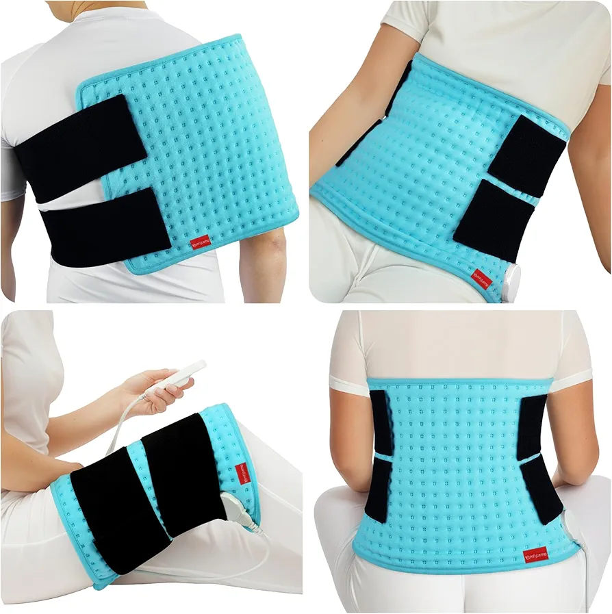 Comfytemp Wearable Heating Pad for Back Pain Relief & Cramps with 2 Elastic Straps, FSA HSA Eligible 12"×24" Electric Large Heat Pad for Neck Shoulder, Gifts for Women Men Mom Dad, Washable Heated Pad
