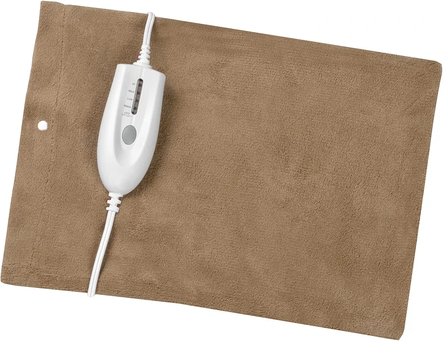 HealthWise Deluxe 12” x 15” Heating Pad with Moist & Dry Heat | Four-Heat Settings | Soothing Warm Relief, Brown (59-310)