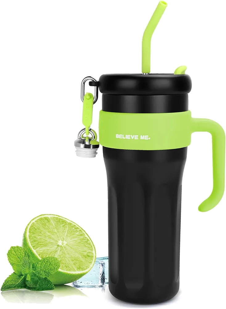 MultiOutools 42oz Tumbler with Handle and Straw Lid, Stainless Steel Insulated Tumbler with Flip Lid, 7-Layer Insulated Water Bottle Travel Mug Keeps Drinks Cold for Water, Iced Tea or Coffee (Black)