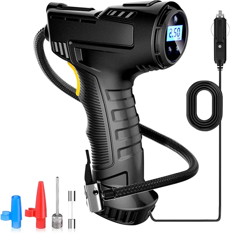 Tire Inflator,120W Portable Air Compressor Pump for Car Tires with Tire Pressure Detection Preset and Auto Shutoff, 12V Up to 150 PSI Tire Pump with Digital Pressure Gauge and LED Light