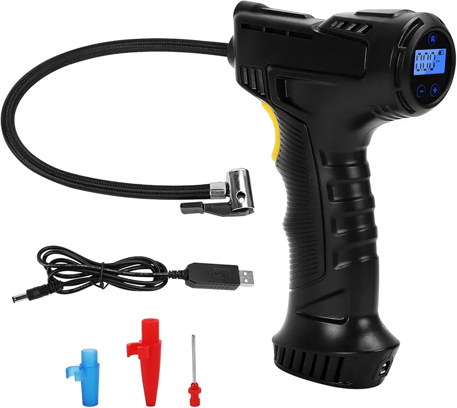 Cordless Air Compressor Tire Inflator,Portable Handheld Air Pump for Tires with Digital Pressure Gauge,12V Rechargeable Battery Powered Wireless Air Pump for Car Bike Bicycles Motorcycles Ball