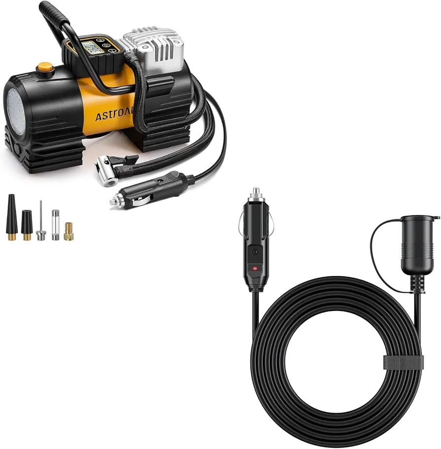 AstroAI Tire Inflator (Up to 150 PSI) and 12Ft/12V Cigarette Lighter Extension Cord
