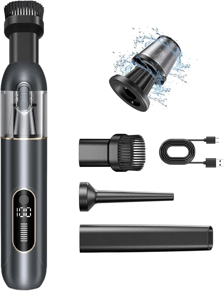 Handheld Car Vacuum Portable Cordless 16000PA Suction, with Brushless Motor, Blow & Suction 2 in 1, 60dB, Type-C, Car Vacuum Cleaner High Power, Mini Vacuum for Car, Office, Home
