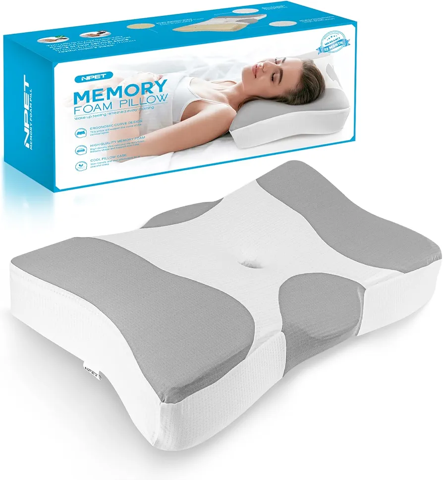 NPET Pain Relief Cooling Pillow for Neck Support,Adjustable Cervical Pillow Cozy Sleeping, Odorless Ergonomic Contour Memory Foam Pillows,Contoured Bed Pillows for Side, Back, and Stomach Sleepers