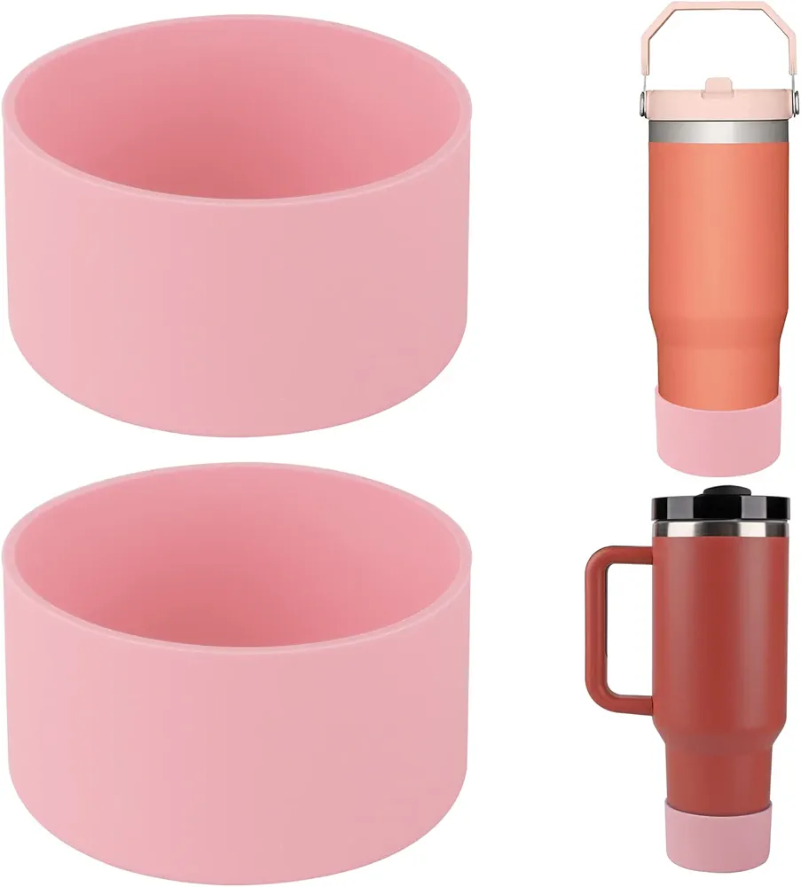 2Pcs Silicone Boot for Stanley 40 oz Quencher Adventure Tumbler and IceFlow Flip 30 oz 20 oz, Stanley Cup Accessories Protector Sleeve Bottom Cover Bumper for Stanley 40 oz with Handle (Pink)