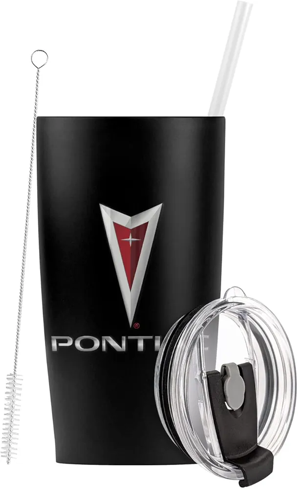 Pontiac OFFICIAL Logo Stainless Steel Tumbler with Straw and Flip Lid 20 oz Travel Mug/Cup, Vacuum Insulated & Double Wall with Leakproof Dual Lid