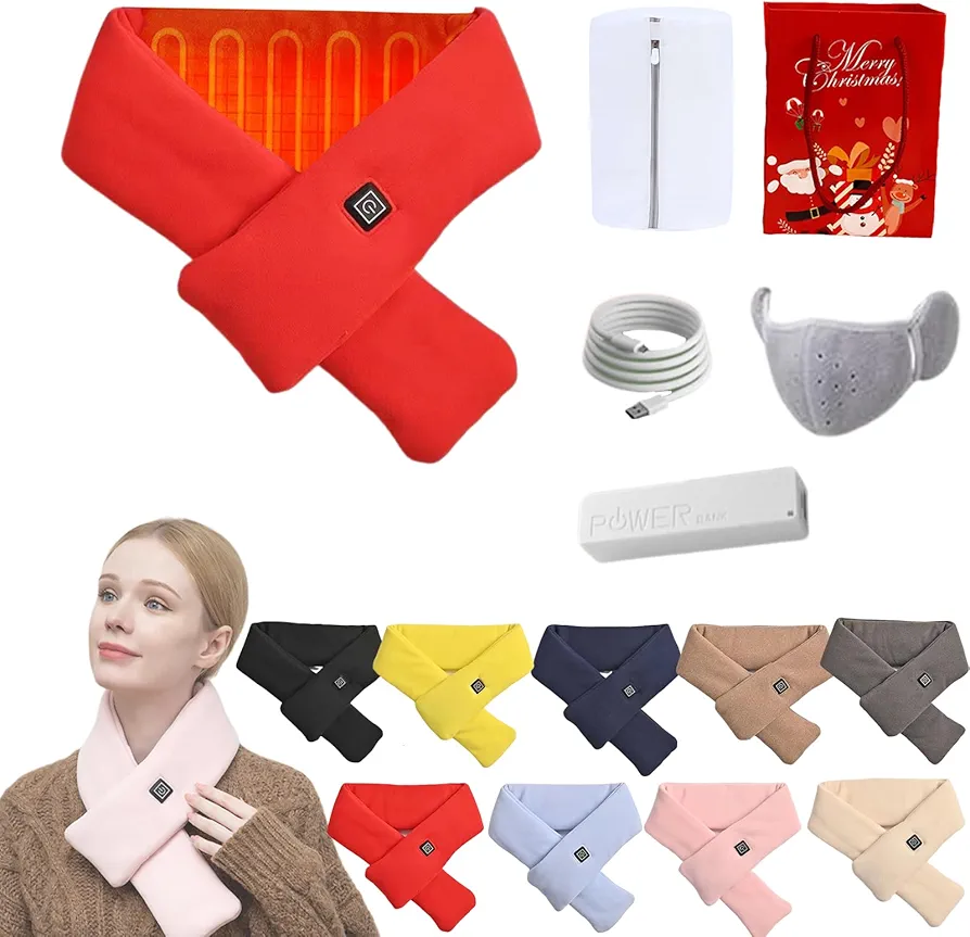 Intelligent Electric Heating Scarf, Brylony Heated Scarf, Sigmakin Heated Scarf Rechargeable Cordless Heating Pad, Electric Scarf Heated for Women Neck Heat Pad Relief Free Masks (red)