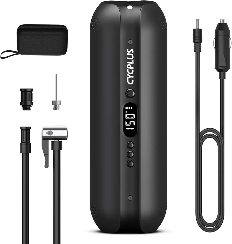 CYCPLUS DC/AC 2-in-1 Tire Inflator Portable Air Compressor,12V, Auto Shut-Off,Max 150 PSI Portable Air Pump Digital Tire Pressure Gauge Electric Bike Pump for Car Motorcycle Bike with LED Light