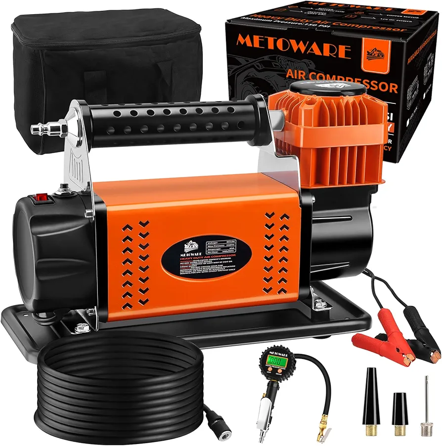 METOWARE Offroad Air Compressor with Digital Pressure Gauge Tire Inflator Kit, 12 V Portable Air Pump with 5.65 CFM, Air Pump for Car Heavy Duty, Max 150PSI for 4 × 4 SUV Vehicle RV ATV Truck