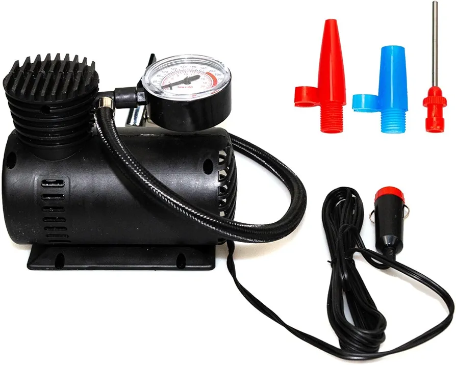 Portable Car Inflator Pump, 12 Volt Compressor Tire Inflator with Mechanical Pressure Gauge, Pointer Type Car Inflator for Cars, Motorcycles, Bicycles, Basketballs, Automotive General Accessories
