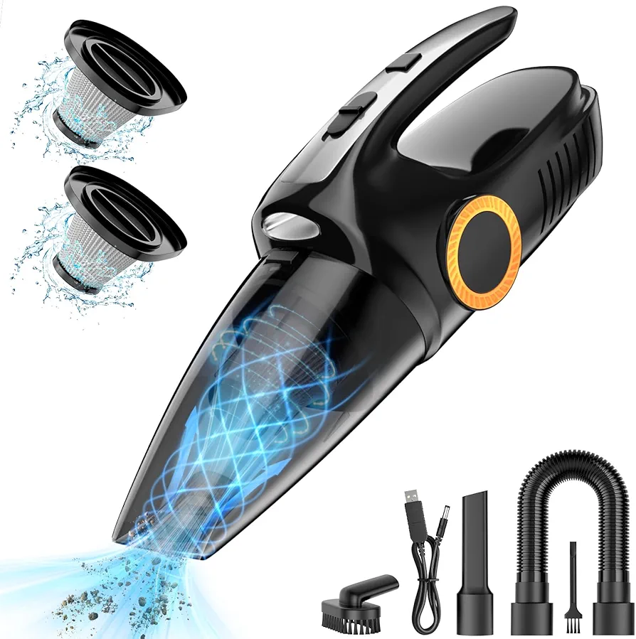 Handheld Vacuum Cordless, Car Vacuum 9500PA with LED Light & 2 Fliters Powerful Suction Portable Handheld Vacuum Rechargeable Hand Held Vacuum Cordless for Home Office Kitchen Car Pets