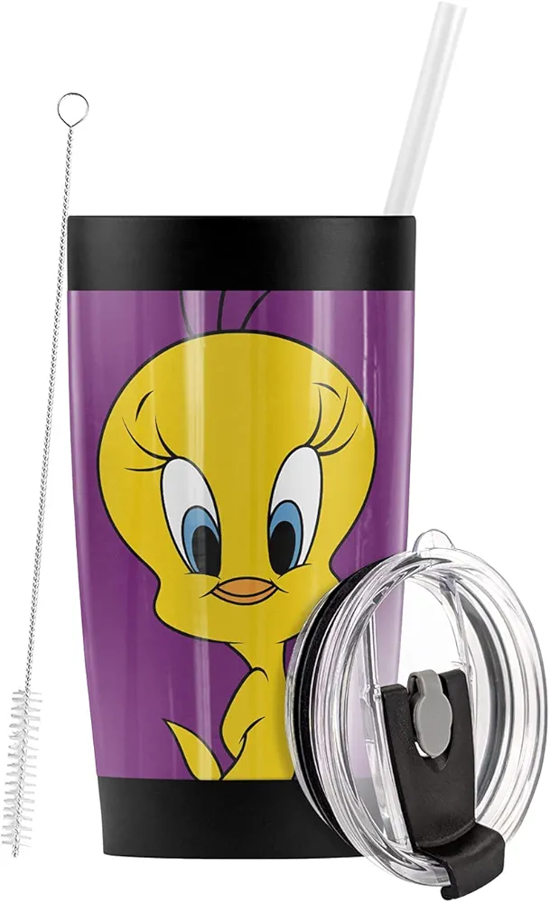 LOGOVISION Looney Tunes Tweety Bird Pose Stainless Steel Tumbler with Straw and Flip Lid 20 oz, Vacuum Insulated & Double Wall with Leakproof Dual Lid | Great for Iced Coffee and Hot Beverage