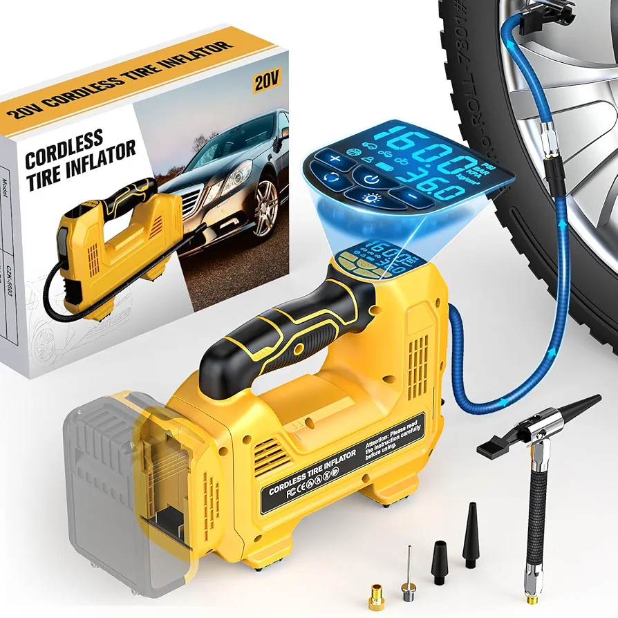 LIVOWALNY Cordless Tire Inflator Air Compressor for Dewalt 20V Max Battery, Portable Handheld Air Pump with Digital Pressure Gauge for Cars Motorcycles Bikes Sport Balls(Battery Not Included)