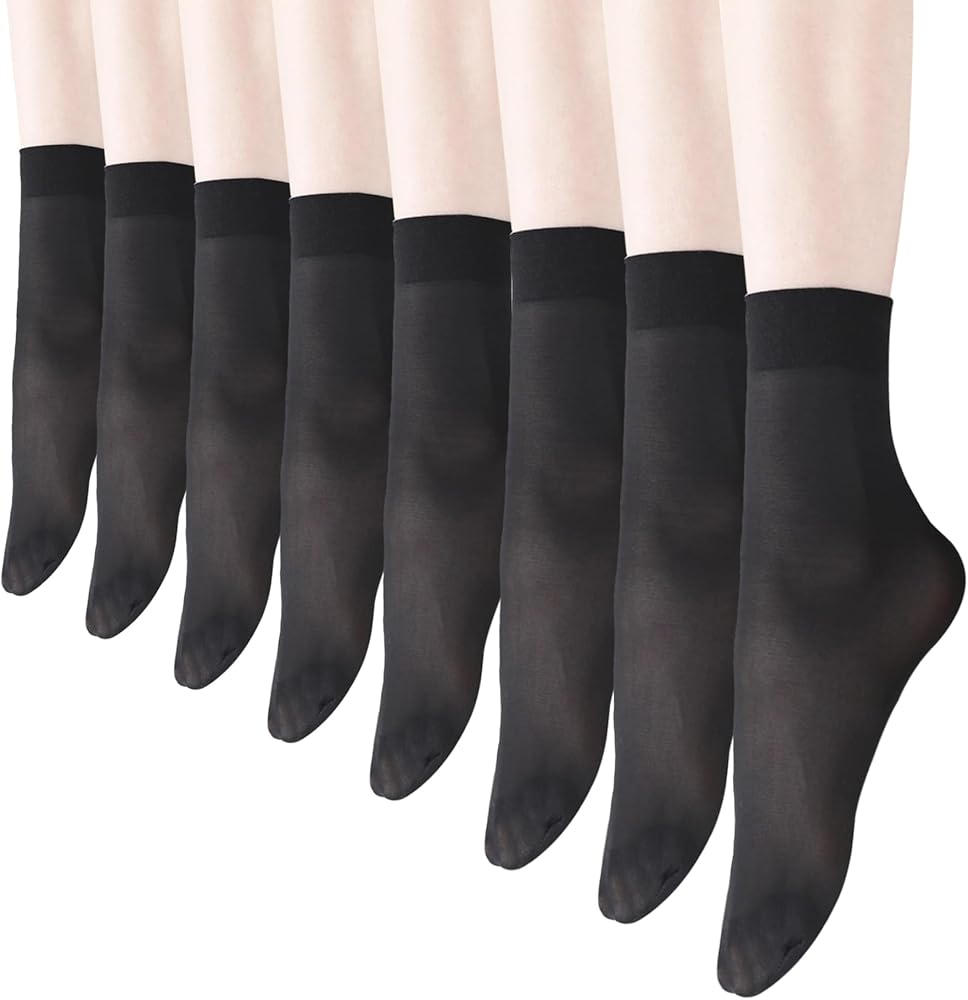 8 Pack Women Sheer Socks Ankle High Nylon Socks Soft Silk Socks Hosiery Socks with Reinforced Toe