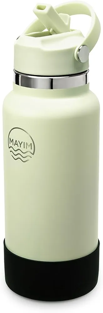 MAYIM 32 Oz Active Triple Insulated Sports Water Bottle with Straw, Leak Proof Stainless Steel Tumbler with Handle, Spill Proof Thermos or Water Jug for Gym, Home or Office - Ivory