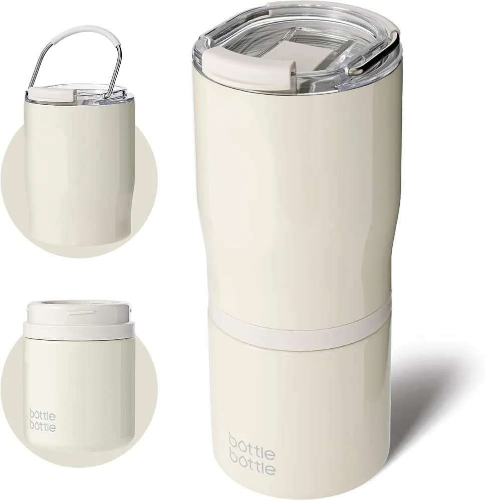 BOTTLE BOTTLE Stainless Steel Tumblers with Handle, Insulated Tumblers with 2 Lids, 22oz 2IN1 Coffee Tumbler for Home Office and Party, Travel Tumblers for Woman and Man as Gifts(Cream)