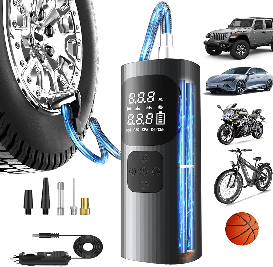 Tire Inflator Portable Air Compressor,3X Faster Portable Air Compressor,16000mAh Cordless Air Pump for Car Tires,150PSI One Click Smart Tire Pump for Car,Motorcycle,Bicycle and Ball,Black