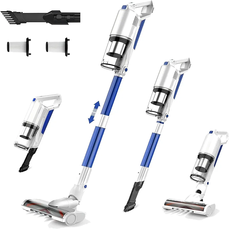 whall Cordless Vacuum Cleaner, Upgraded 25Kpa Suction 280W Brushless Motor Cordless Stick Vacuum Cleaner, Lightweight Handheld Vacuum for Home Pet Hair Carpet Hard Floor, up to 55mins Runtime,White