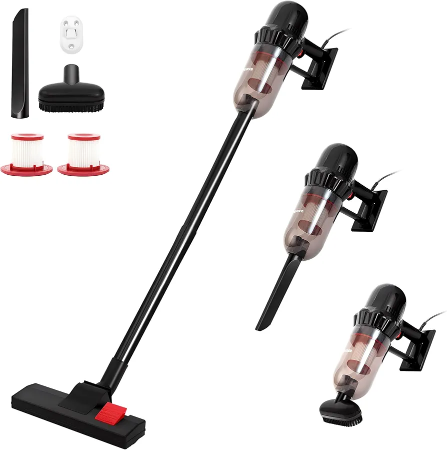 EFSHEER Stick Vacuum Cleaner 17000KPa Lightweight Corded Vac with Handheld 3-in-1, 600W Powerful Suction Vacuum Cleaner Portable with HEPA Filters, for Multi-Surfaces