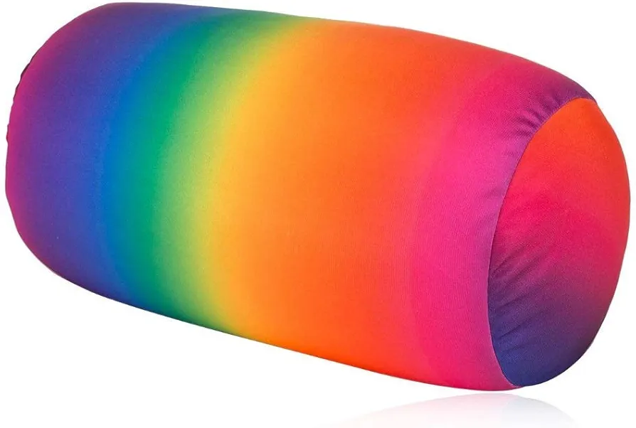 Squish Microbead Pillow Neck Lumbar Body Sopport Microbead Bolster 7 * 12Inches Travel Pillows for Chair Sleeping Car Seat Emotional Colorful Dormroom Accessory (Rainbow)